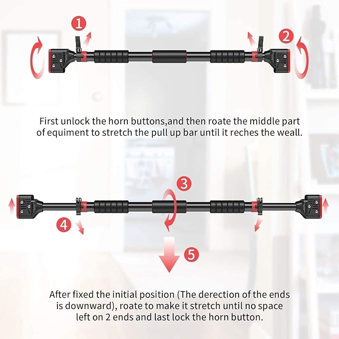 Doorway Chin Up Bar Pull Up Bar Exercise 28"-36" Doors Press Fit No Screws Required