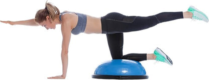 Half Ball Balance Trainer Stability Ball for Full Body Workout, Half Exercise Ball, Yoga Balance Ball Fitness Platform, Half Yoga Ball Balance Trainer Core Strength Training w 2 Exercise Handles (Blue)