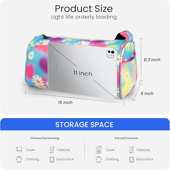 C&F BOGMOST Small Gym Bag for Women & Men,Small Lightweight Duffel Bag Carry On Bags Mini Duffel Travel Bag Waterproof Sports Bags for Workout/Sport/Trave,Colorful Flowers