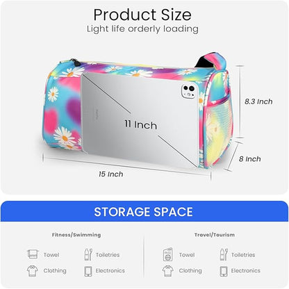 C&F BOGMOST Small Gym Bag for Women & Men,Small Lightweight Duffel Bag Carry On Bags Mini Duffel Travel Bag Waterproof Sports Bags for Workout/Sport/Trave,Colorful Flowers