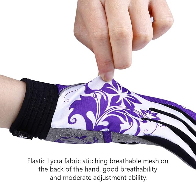 DuShow Bike Gloves for Women Cycling,Pink Floral Workout Gloves Women,Full Finger Biking Driving Riding Gloves for Women,Gel Padded Touch Screen Gym Gloves