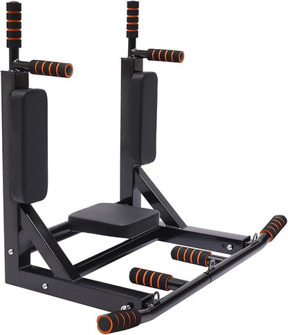 Wall Mounted Pull Up Bar Chin Multifunctional Chin Up Bar Heavy Duty Dip Station Power Tower Set Training Equipment Fitness Dip Stand for Indoor Home Gym Workout, Supports to 440 Lbs