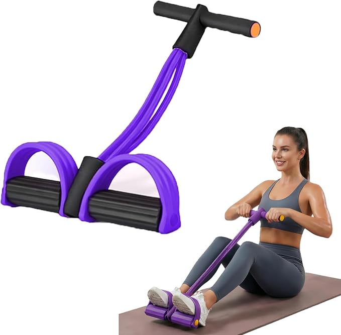 Resistance Bands with Handles, 8-Tube Elastic Foot Pedal Resistance Band, Figure 8 Resistance Band for Women 15-90LBS, Fitness Resistance Bands for Abdomen, Waist, Arm, Leg (Purple)