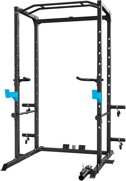 Power Cage, Multi-Functional Power Rack with J-Hooks, Dip Handles, Landmine Attachment and Optional Cable Pulley System for Home Gym