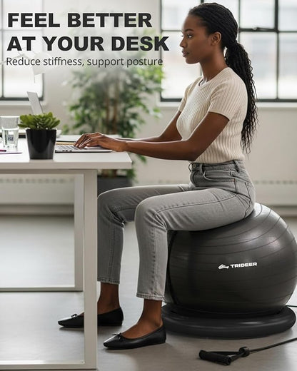 Trideer Ball Chair - Yoga Ball with Base & Bands for Home Gym Workout