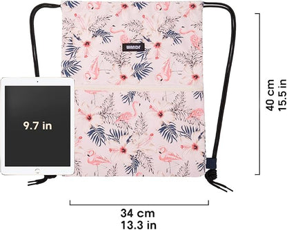 WANDF Drawstring Backpack String Bag Sackpack Cinch Water Resistant Nylon for Gym Shopping Sport Yoga (Flamingo)