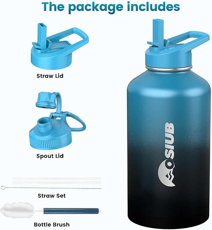 Insulated Water Bottle 32 oz, Triple Wall Vacuum Stainless Steel(Cold for 48 Hrs),Leak Proof & BPA-Free,Simple Modern Water Bottle with Drink-Through Lid & Flip Straw for Sports & Travel, Indigo-Black