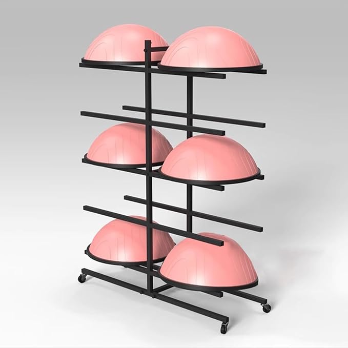 Organizer Holder Exercise Equipment Commercial Half Exercise Ball Holder Carts, Black Gold White 7-Tiers Balance Ball Trainer Storage Rack, Heavy Duty Fitness Gym Yoga Mat Container with Wheels