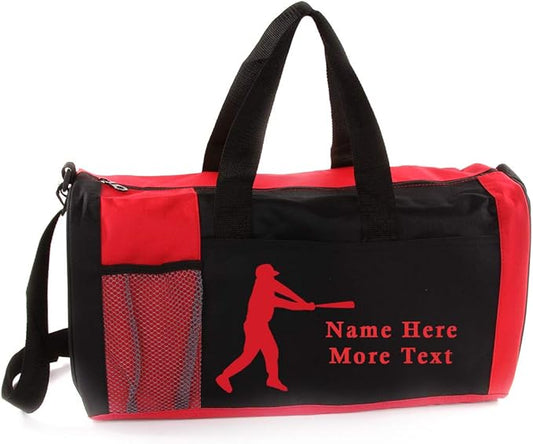 KishKesh Personalized Sport Duffel Bag – Ideal for Baseball Players, Gym, Travel, Training & Workout Essential for Male – Durable, Customizable Name & Text for Kids and Adults – Red, 18" X 10" X 8"