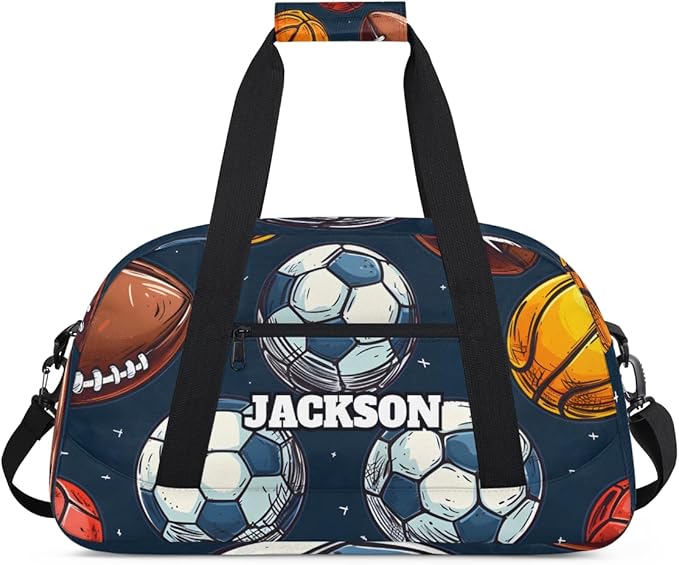 Personalized Boys Soccer Gym Duffel Bags, Custom Name Kids Sport Training Travel Bags for Overnight Weekender,Dark Blue