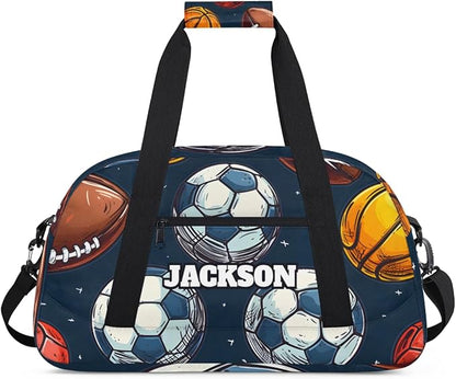 Personalized Boys Soccer Gym Duffel Bags, Custom Name Kids Sport Training Travel Bags for Overnight Weekender,Dark Blue