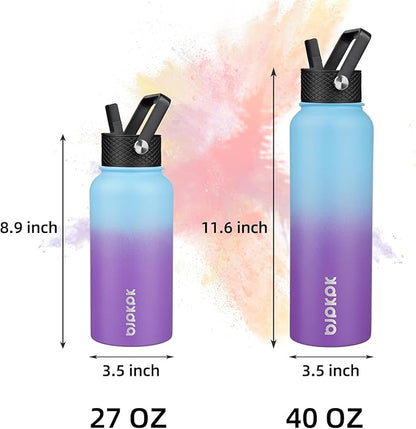 BJPKPK Insulated Water Bottles with Straw Lid, 40oz Stainless Steel Water Bottles with 3 Lids, BPA Free Leakproof Thermo, Tumblers, Cups for Sports, Gym- Ocean Dream