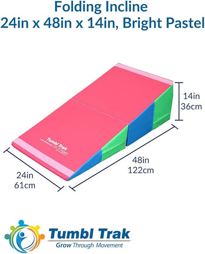 Folding Incline for Pediatric Occupational Therapy - Stimulates Balance, Core Activation, and Proprioceptive Input (Bright Pastel, 24 in x 48 in x 14 in)