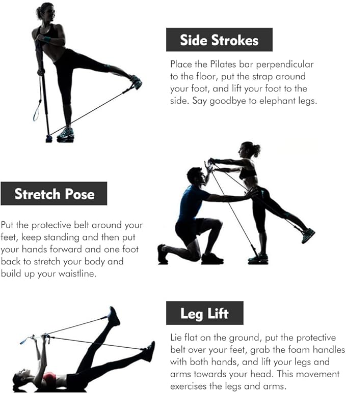 Pilates Bar Kit with Resistance Bands, at Home Workout Equipment Resistance Bands, Multifunctional Pilates Bar for Women & Men Gym Yoga Fitness Strength Training