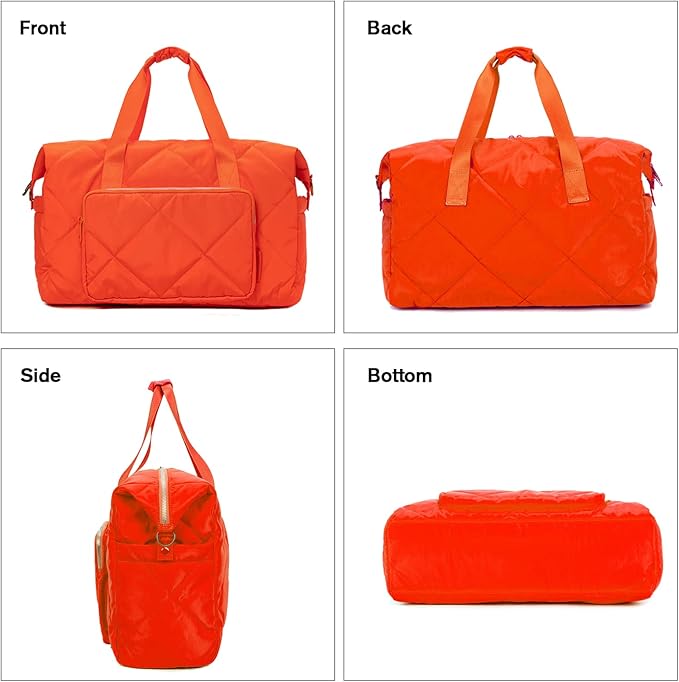 Orange Gym Bag for Women, 18 Inch Lightweight Puffy Carry On Duffel Bag for Travel Sports Yoga, Water Resistant