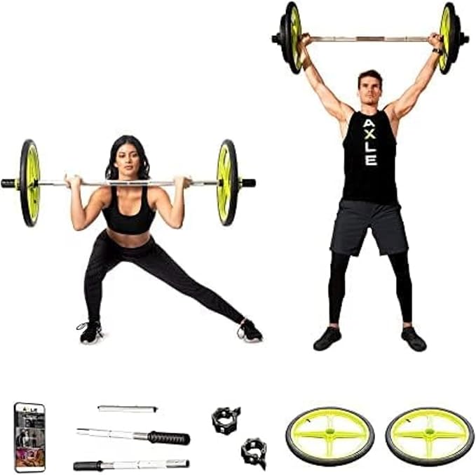 AXLE Home Gym Workout Barbells - Barbell Weight Set for Strength Training, Collapsible Equipment for Indoor & Outdoor Workouts for Men, Women, and Youth