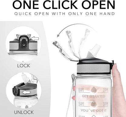 Hyeta 32 oz Water Bottles with Times to Drink and Straw, Motivational Water Bottle with Time Marker, Leakproof, Drinking Sports Water Bottle for Fitness, Gym and Outdoor
