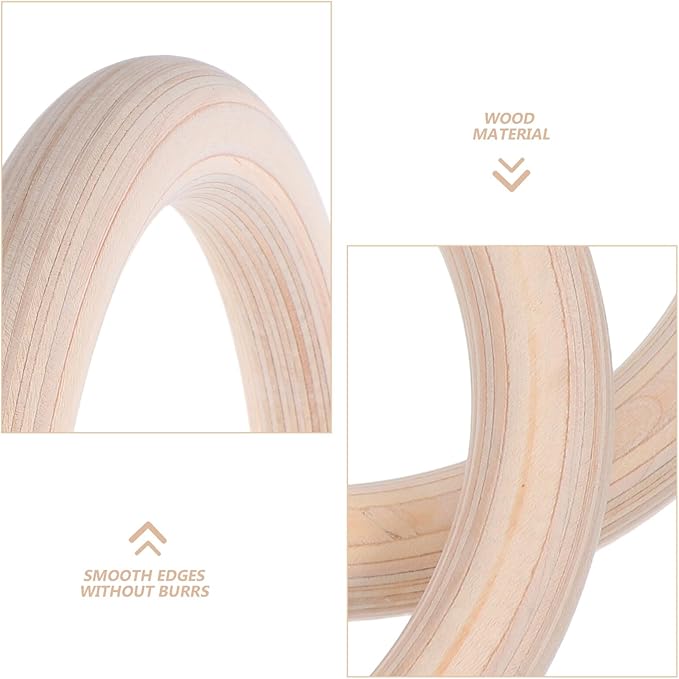 2pcs Wooden Gymnastics Rings Set with Suspension Straps, 28mm Birch Wood Fitness Rings for Pull Ups and Calisthenics Home Workout Training Equipment