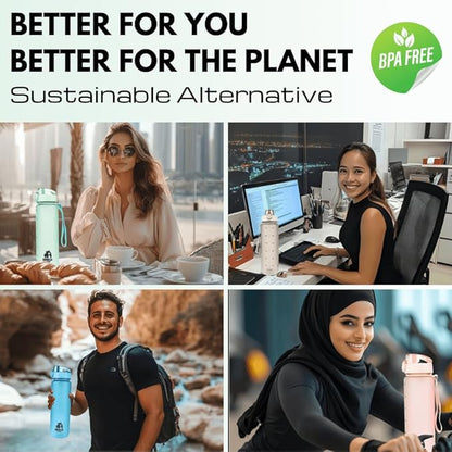 Green Water Bottle Time Marker (32oz) - Daily Intake Tracking - BPA Free & Leak Proof Protein Shake Bottle - Ideal for Gym, Office, School & Hiking