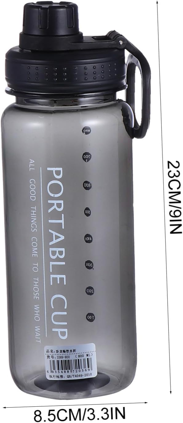 STOBAZA Portable Fitness Water Bottle 800Ml Black Plastic Leakproof Sports Water Kettle for Gym Outdoor Activities