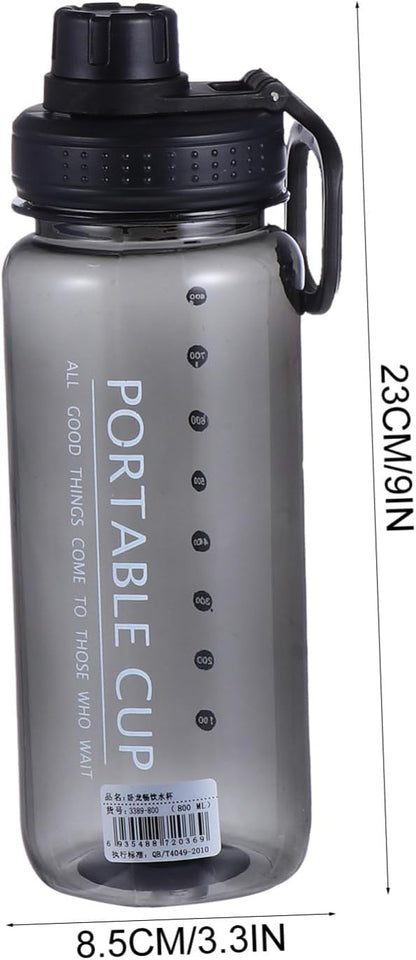 STOBAZA Portable Fitness Water Bottle 800Ml Black Plastic Leakproof Sports Water Kettle for Gym Outdoor Activities
