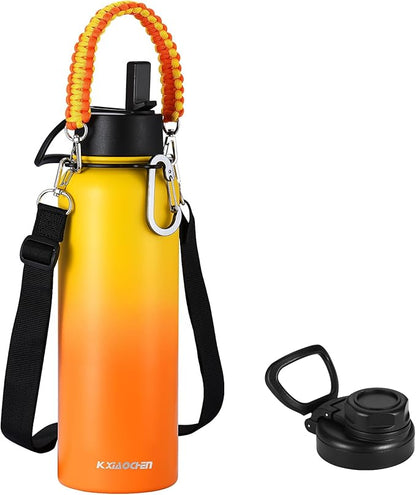 KXIAOCHEN Insulated Water Bottle, Stainless Steel Water Bottle, 2 Lids (Straw and Handle Lid),Wide Mouth Metal Water Bottles Keep Hot and Cold, Double Walled, Thermo Mug, Metal Canteen