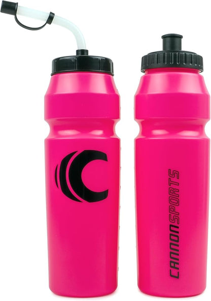 Cannon Sports 1 Liter Sports Water Bottle, BPA-Free, 34 Oz Capacity, Large Mouth, 2 lids (Straw and Squeeze), Great For Helmet Sports Such As Hockey, Lacrosse, Football, Boxing (2 Pack) (Pink)