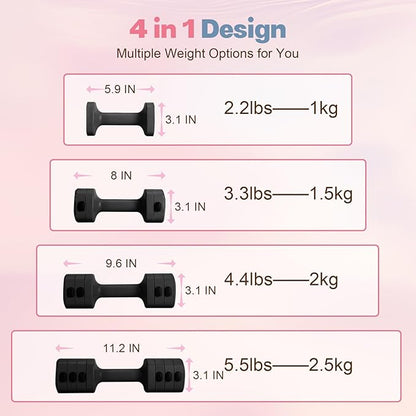 Adjustable Dumbbell Set of 2, 4 in 1 Free Weights Dumbbells Set for Women with Fast Adjustment, Each 2lb 3lb 4lb 5lb Hand Weights Set for Home Gym & Outdoor Exercise Training
