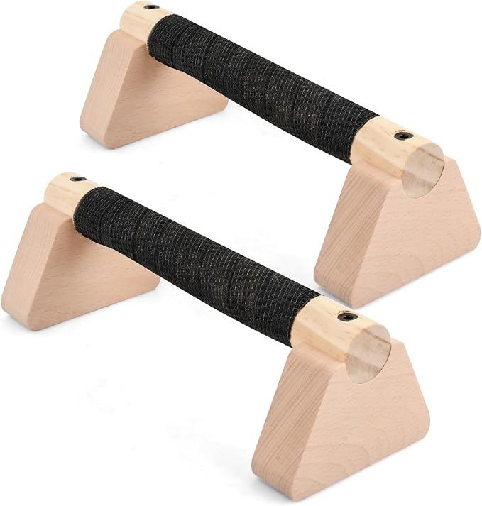 Pushup Handle Wood, Wooden Parallettes Bars for Calisthenics & Handstand Training, Push Up Bars with Non-Slip Base, Push-up Stand Strength Training & Home Gym Workout Equipment for Men Women