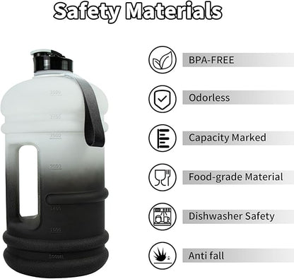 TOOFEEL Gallon Water Bottle - 128 oz with Flip Lid & Handle - BPA Free with Measurements - Black & White Gradient