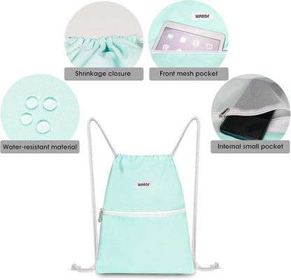 WANDF Drawstring Backpack String Bag Sackpack Cinch Water Resistant Nylon for Gym Shopping Sport Yoga (Mint Green)