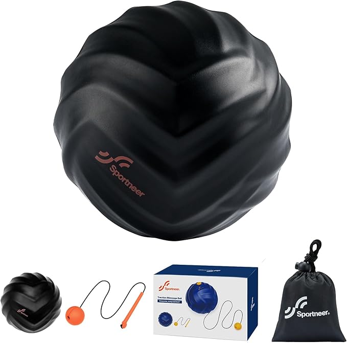 Sportneer Massage Lacrosse Ball with String, Deep Tissue Massager for Back Myofascial Release, Shoulder Trigger Point Therapy & Foot Plantar Fasciitis, Free Relax for Whole Body, Black