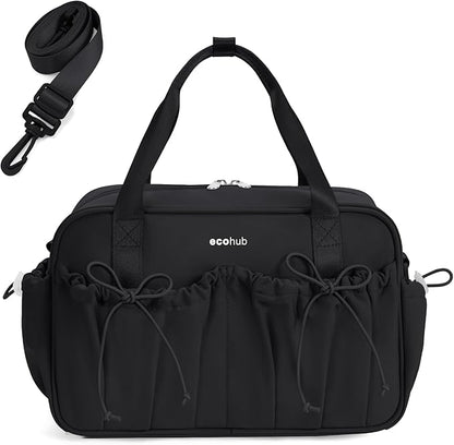 ECOHUB Small Gym Bag for Women, Mini Gym Duffle Bag with Wet Compartment, Bowknot Sports Bag, Cute Gym Tote Bag Dance Yoga Workout Travel Bags Black
