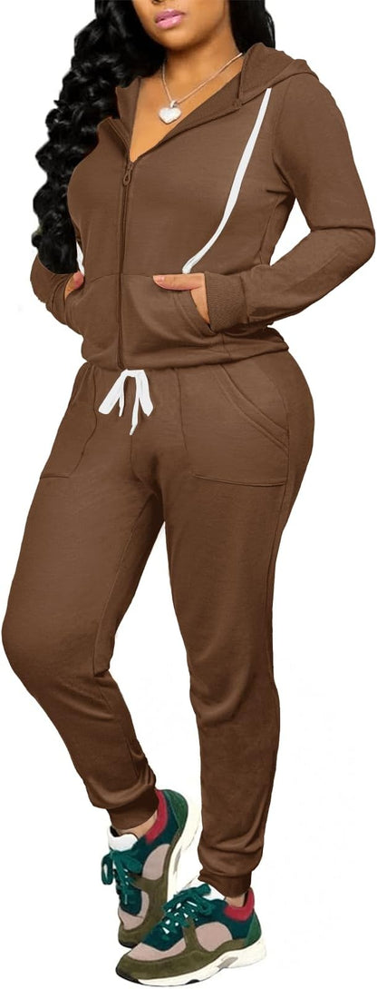 CLOCOR Track Suits for Women Set - Casual 2 Piece Outfits Sweatsuit Pocket Hoodies Long Sleeve with Patchwork Pants Set