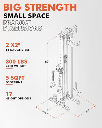 Mikolo Wall Mount Cable Station, Cable Crossover Machine with Dual Pulley System and 18 Adjustable Positions for Home Gym Fitness Equipment
