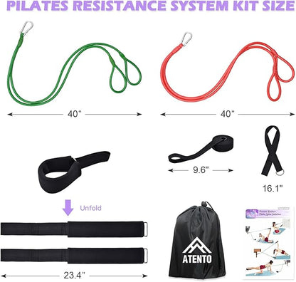 ATENTO Resistance Pilates System Reformer Style Pilates Lightweight Portable Pilates for Home Gym, 2 Pcs Resistance Bands,1 Door Anchor,1 Exercise Straps,1 Handle Straps