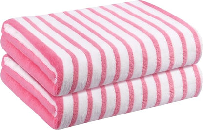 JML Microfiber Bath Towels Set, 2 Pack, 30" x 60", Absorbent Quick Drying Beach Towel Cabana Stripe for Adult, Travel, Summer, Sport, Swimming, Pool, Yoga, Camping, Microfiber StripePink