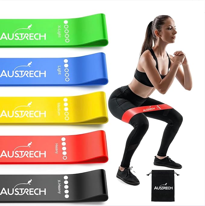 Exercise Resistance Bands for Working Out Set of 5 for Women and Men, Stretch Bands for Exercise, Physical Therapy, Arms Legs Booty Workout, Stretching, Home Fitness