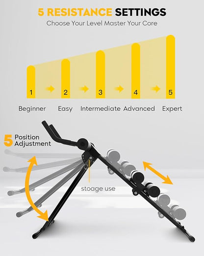 GuuG Ab Machine Ab Trainer Machine : Adjustable Ab Machine for Stomach Workout at Home Gym Ab Workout Foldable Core Strength Training Equipment Home Gym System