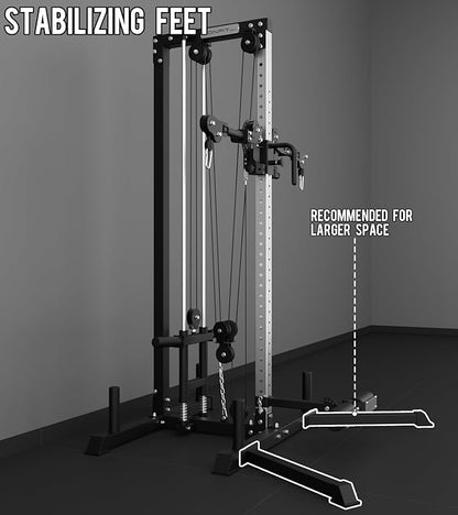 Eonfit Cable Machine for Home Gym, LAT Pulldown Cable Crossover Machine Workout Station Pulley System Tower with Leg Holder, LAT Bar, Foot Board Accessories