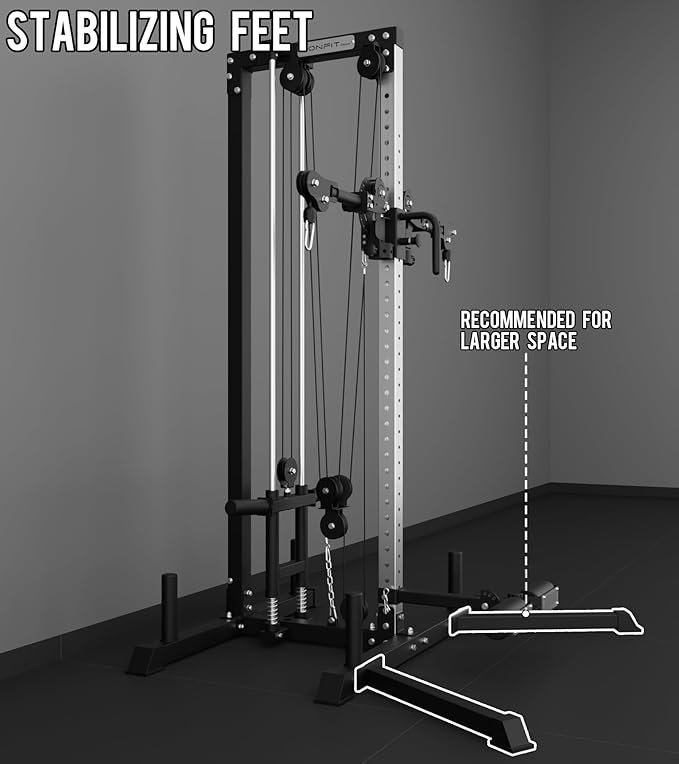 Eonfit E1 2.0 Wall Mounted Cable Machine for Home Gym, LAT Pulldown, Functional Trainer, Cable Crossover Machine Workout Station Pulley System Cable Tower with Leg Holder, Foot Board