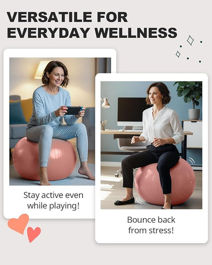 Trideer Exercise Ball for Yoga, Pilates & Fitness – Stability Ball Equipment for Home Gym & Office Chair, Core & Balance Training Accessories, Physical Therapy Equipment, Quick Pump Included, 5 Sizes