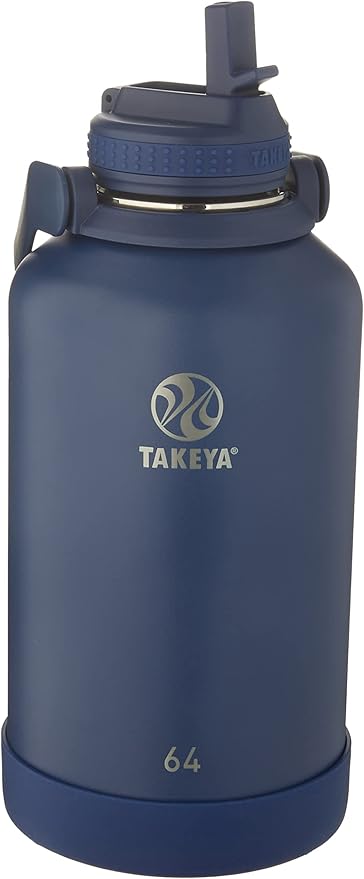 Takeya 64 oz Actives Stainless Steel Water Bottle with Straw Lid – Leakproof, Double-Wall Insulated, Keeps Drinks Cold 24 hrs/Hot 12 hrs, BPA-Free, Powder-Coated, Gym & Travel, Midnight Blue