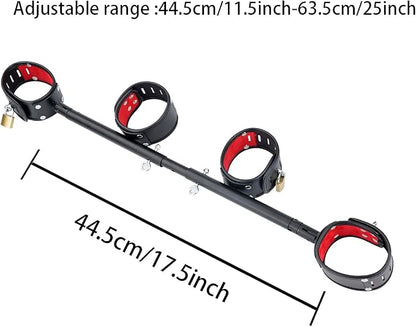 Spreader Bar Heavy Duty Stainless Steel Expandable Silver Bar Home Gym with 4pcs PU Purple Adjustable Strap,Sports Aid Training Fitness Gear Pilates Aid Kit,Yoga Set