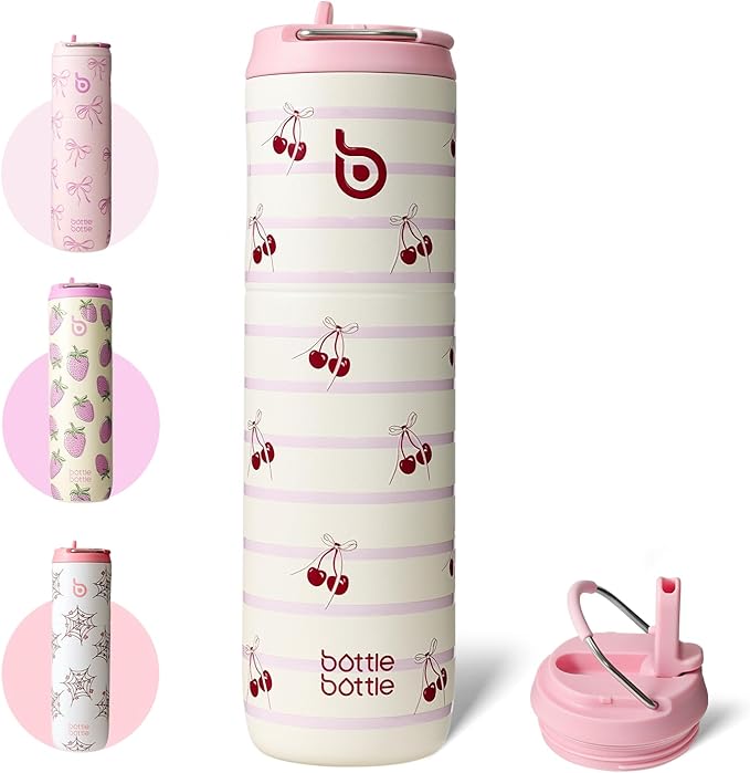 BOTTLE BOTTLE Insulated Water Bottle 24oz with Straw Lid and Handle for Sports Travel Gym Stainless Steel Water Bottles Double-Wall Vacuum Metal Leak Proof BPA-Free