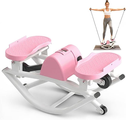 Rock Stepper for Exercise at Home, Lateral Rocking Stepper with Digital Counter & Resistance Bands, 250LBS Weight Capacity & Low Impact, Ski Machine Full Body Workout Equipment