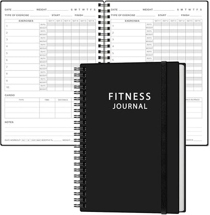 Fitness Journal for Women & Men - A5 Workout Journal/Planner Daily Exercise Log Book to Weight Loss, Gym, Muscle Gain, Bodybuilding Progress - Daily Personal Health & Wellness Tracker, Spiral-Bound, 5.8" x 8.3", Deep Black