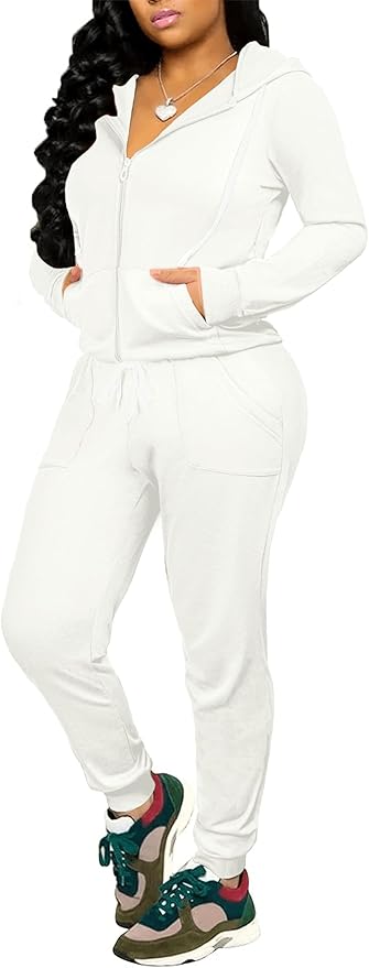 CLOCOR Track Suits for Women Set - Casual 2 Piece Outfits Sweatsuit Pocket Hoodies Long Sleeve with Patchwork Pants Set