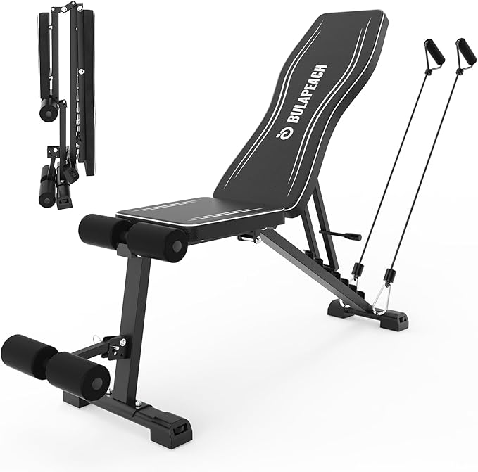 Adjustable Weight Bench Workout Bench for Home Gym, Foldable Workout Bench 700LBS Weight Capacity for Full Body Strength Training,Incline Flat Decline Sit-up Bench (2 Resistance Bands)