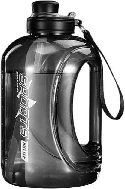 Large Water Bottle with Measurements, 1.8L/2.8L Water Bottle with Straw and Chug Lid, Leakproof Sports Jug with Handle for Gym Running Hiking Travel (Black, 2.8, Liters)
